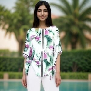 MODE LIA BOUTIQUE TROPICAL FLORAL KIMONO TOP SZ M